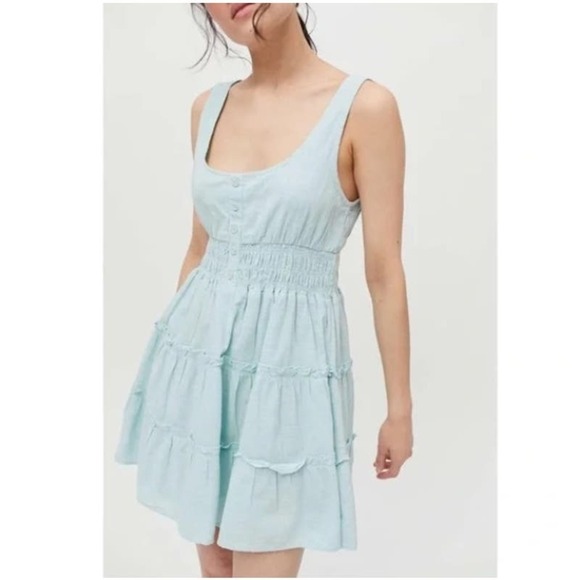 Urban Outfitters Pastel Blue Hailey Tiered Coquette Mini Dress SZ S - Picture 1 of 9